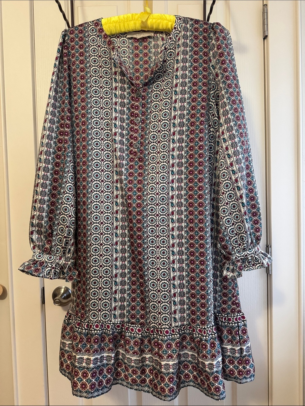 LOFT Multicolor Geometric Floral Button-Up Sheath dress